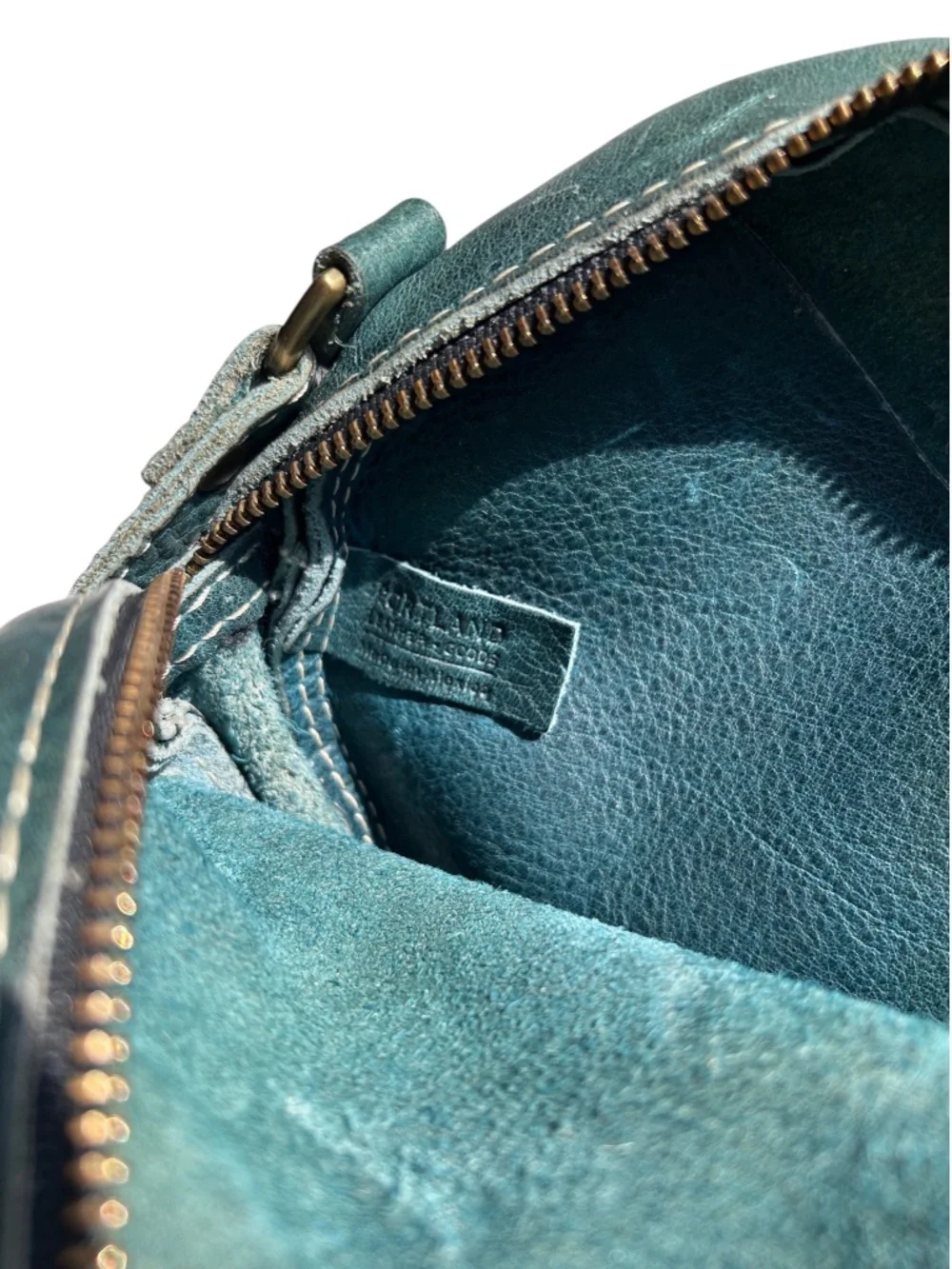 Vintage Portland Leather Round Rare Teal Green Leather Crossbody Bag